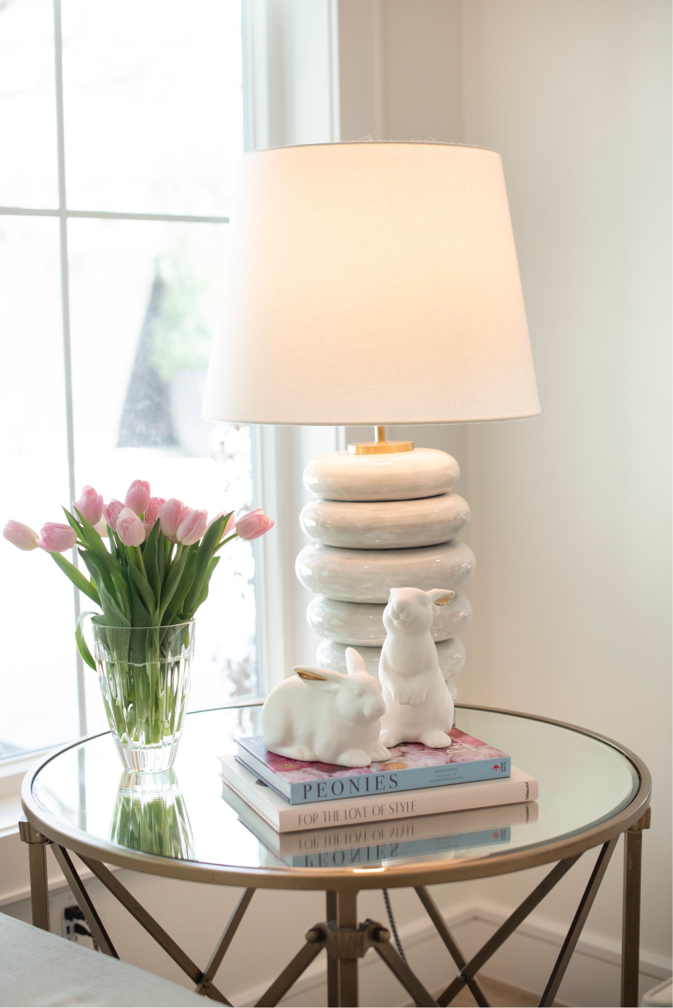 Living room side end table styled for Easter with bunny decor

#LTKhome #LTKSeasonal #LTKSpringSale