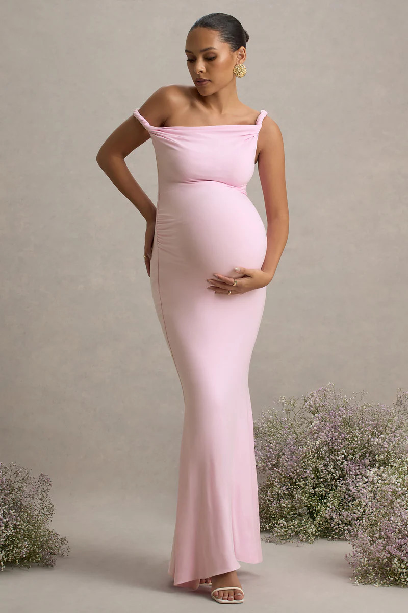 Lita  Pink Twisted Asymmetric Maternity Maxi Dress | Club L London