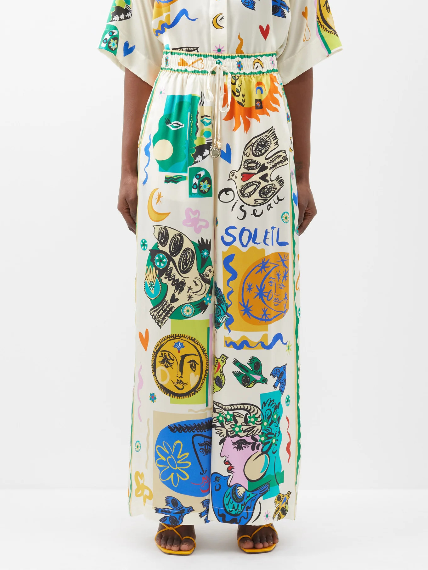 Soleil Impressionist-print silk wide-leg trousers | Matches (UK)