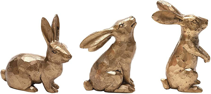 DN DECONATION Golden Polyresin Bunny Decor Rabbit Figurines, Easter Bunny Statue Set of 3 for Spr... | Amazon (US)