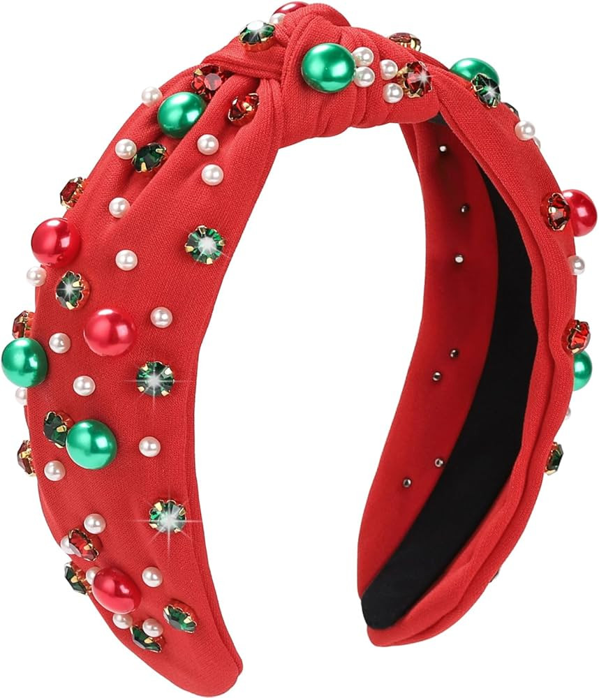 WantGor Pearl Knotted Headband, Women Rhinestone Embellished Hairband Elegant Wide Top Knot Bride... | Amazon (US)