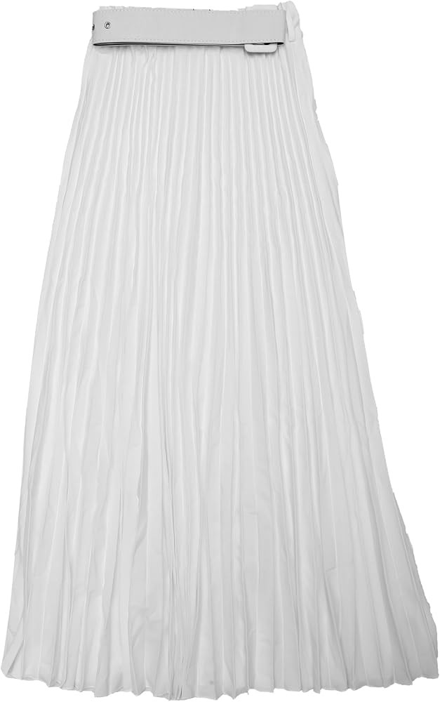 Allegra K Flowy Pleated Skirt for Women's Elastic High Waist with Belt Swing A-line Work Maxi Ski... | Amazon (US)