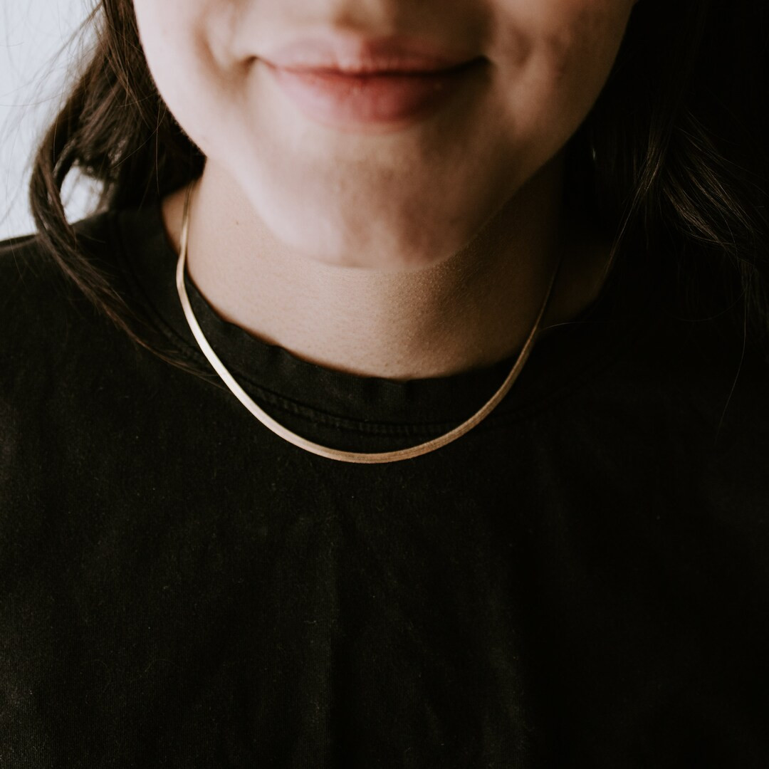 3mm Gold Filled Herringbone Necklace L Snake Chain, Statement Necklace, Layering Necklace, Flat S... | Etsy (US)