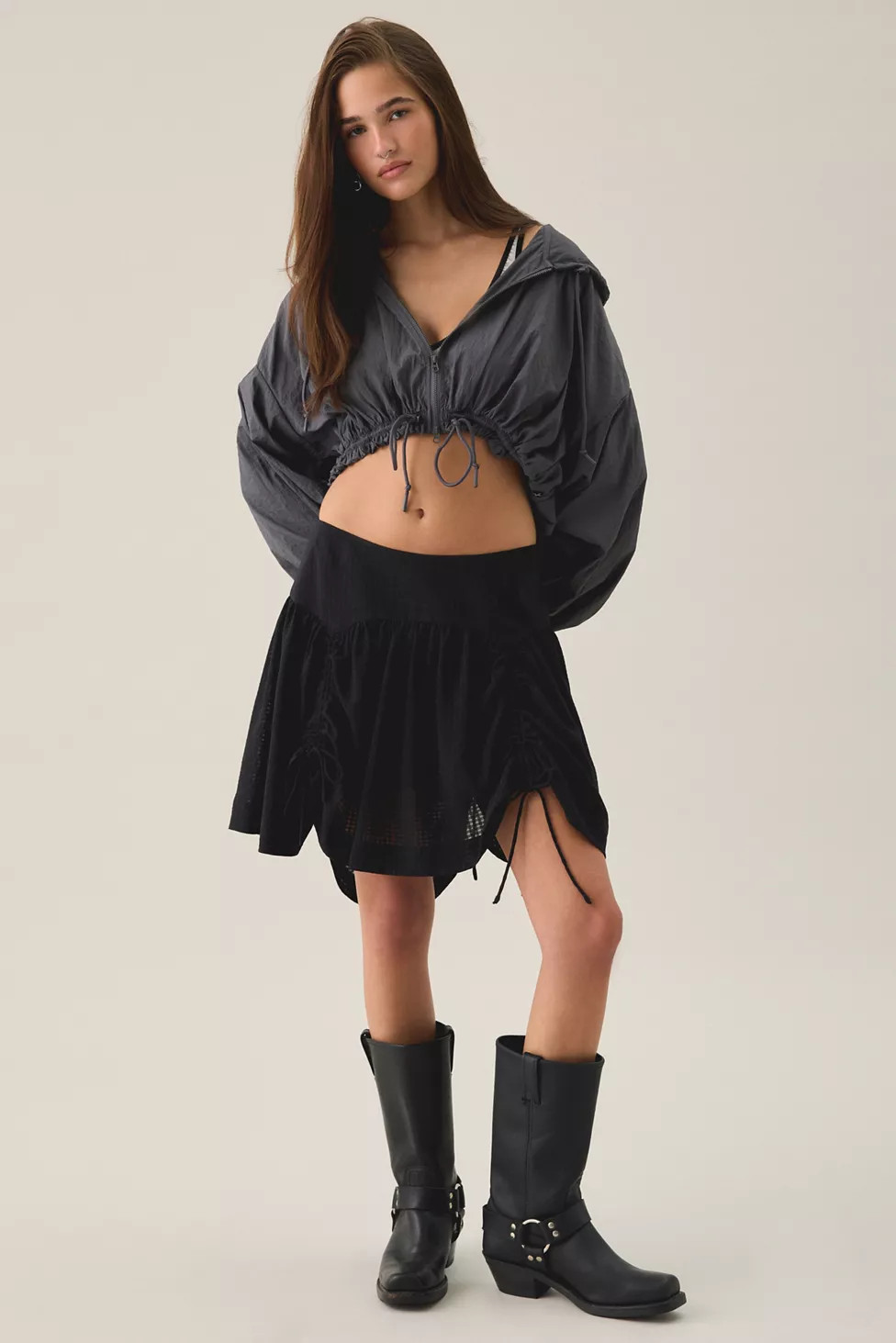 AllSaints Aria Check Ruched Tie Mini Skirt | Urban Outfitters (US and RoW)
