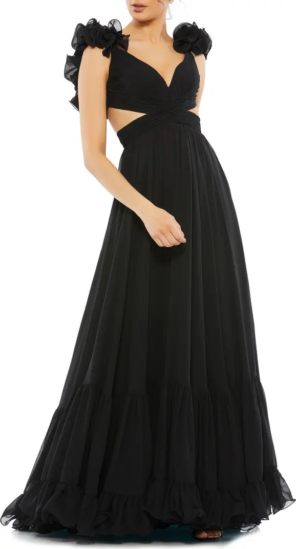 Rosette Chiffon Cutout Empire Waist Gown | Nordstrom