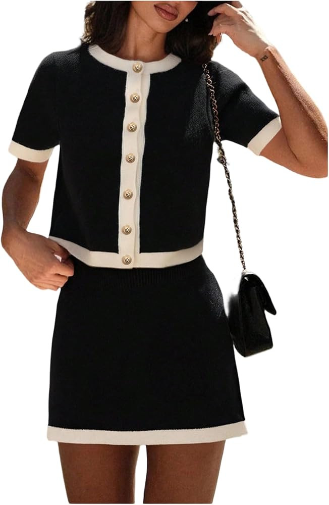MakeMeChic Women's 2 Piece Sweater Skirt Set Old Money Outfits | Amazon (US)