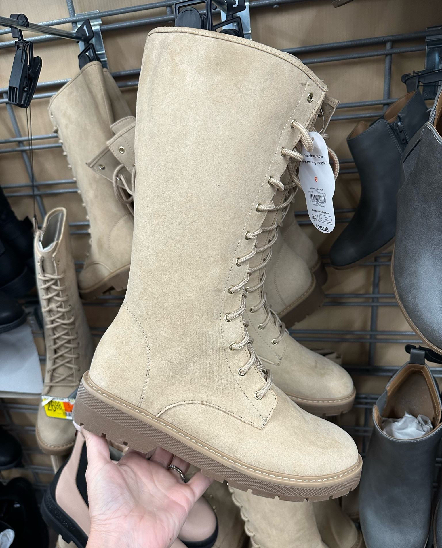 Beige lace up knee high boots! 

#LTKSeasonal #LTKsalealert #LTKHolidaySale