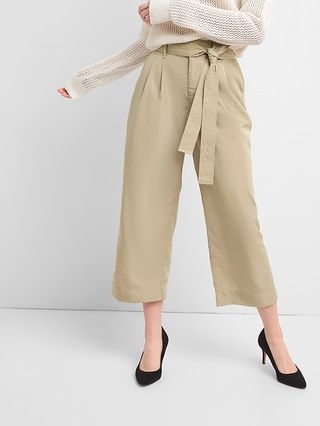 Gap Womens Tie-Waist Crop Wide-Leg Pants Iconic Khaki Size 0 | Gap US
