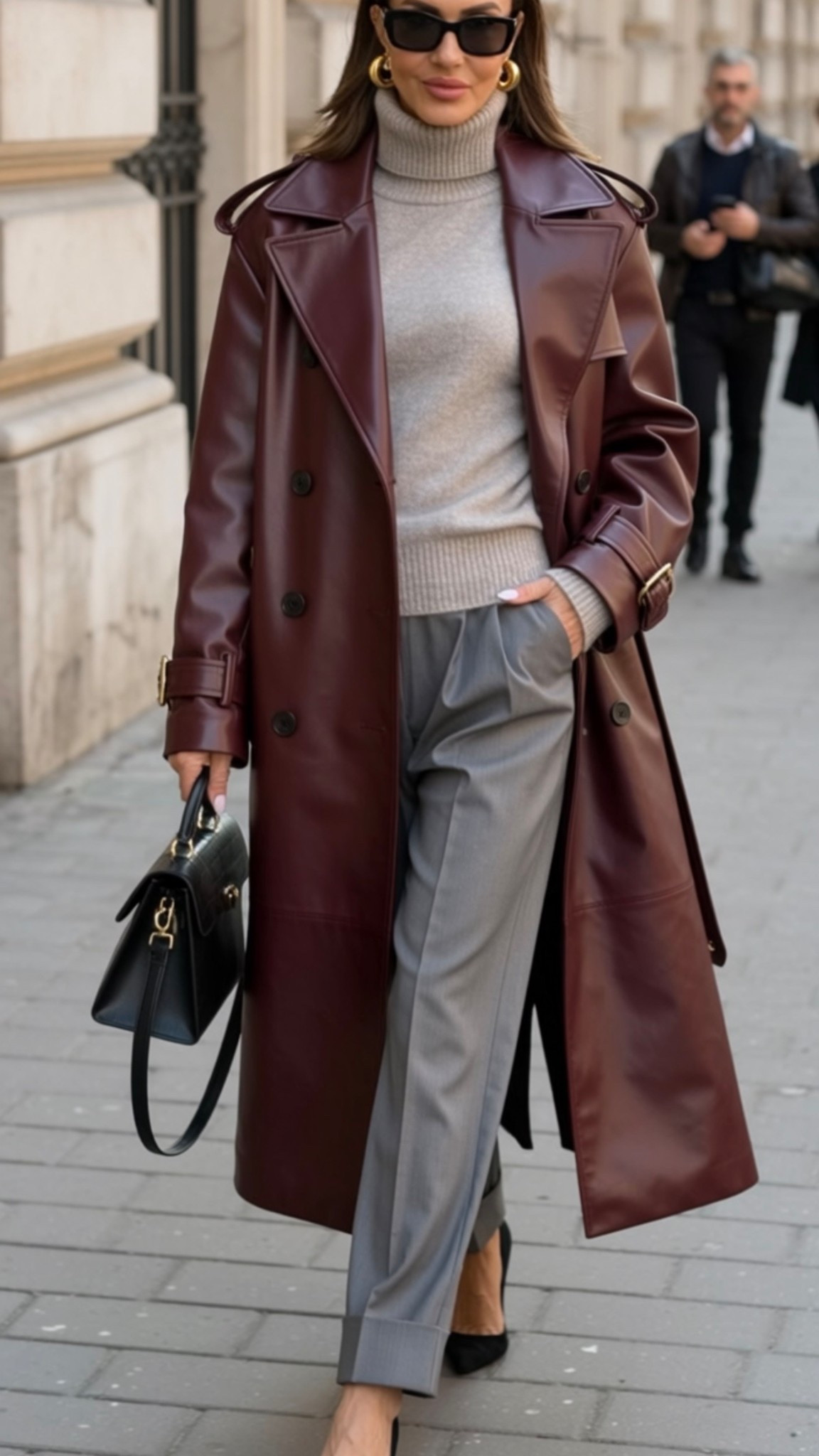 Fall layering at its finest 🍂
Obsessed with this burgundy leather trench moment! The rich oxblood tone paired with soft neutrals is chef’s kiss for transitional weather.
The Look:

🤎 Burgundy leather trench coat
🤍 Taupe turtleneck sweater
🩶 Gray tailored trousers
🖤 Black pointed-toe pumps
🖤 Structured black handbag
🕶️ Oversized black sunglasses

This color combo is everything for fall - sophisticated, timeless, and endlessly chic. The leather trench is such a statement piece but still goes with everything!

#LTKstyletip #LTKworkwear #LTKSeasonal #LTKfindsunder200 #LTKfindsunder100 #LTKover40 #LTKshoecrush #LTKitbag #fallfashion #falloutfit #leathertrench #trenchcoat #burgundycoat #fallstyle 

#LTKPlusSize #LTKdayinmylife #LTKSeasonal