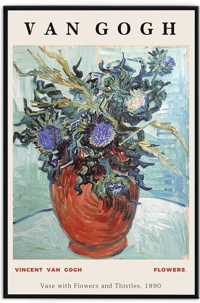 Framed Canvas Print Wall Art Vincent Van Gogh Vase with Flower and Thistles Artwork Colorful Flow... | Amazon (US)