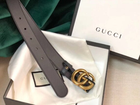 GG Leather Belt Black GG Belt Double G Golden Buckle Belt | Etsy (US)