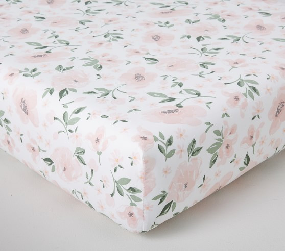 Meredith Allover Floral Organic Crib Fitted Sheet | Pottery Barn Kids