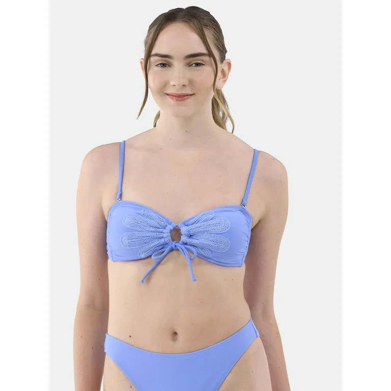 No Boundaries Crochet Flower Bandeau Bikini Top, Women’s - Walmart.com | Walmart (US)