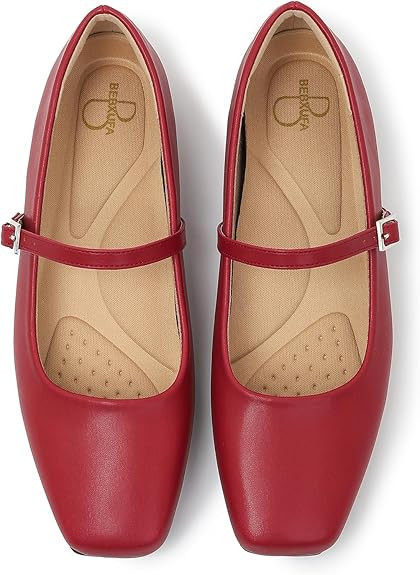 Women's Square Toe Mary Jane Ballet Flats Shoes with Adjustable Strap, Slip On Comfortable Work F... | Amazon (US)
