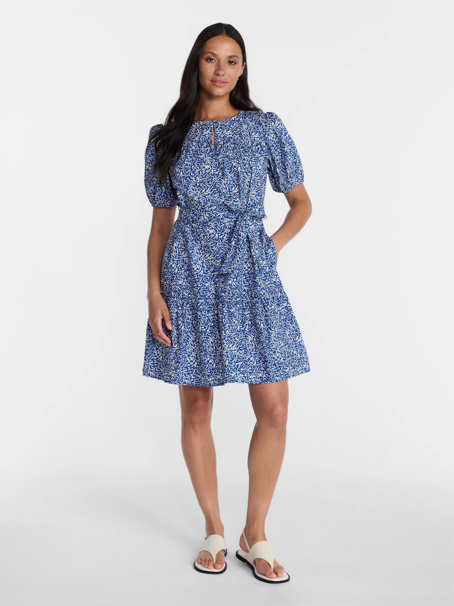Time and Tru Women's and Women's Plus Cotton Mini Dress with Puff Sleeves, Sizes XS-4X | Walmart (US)