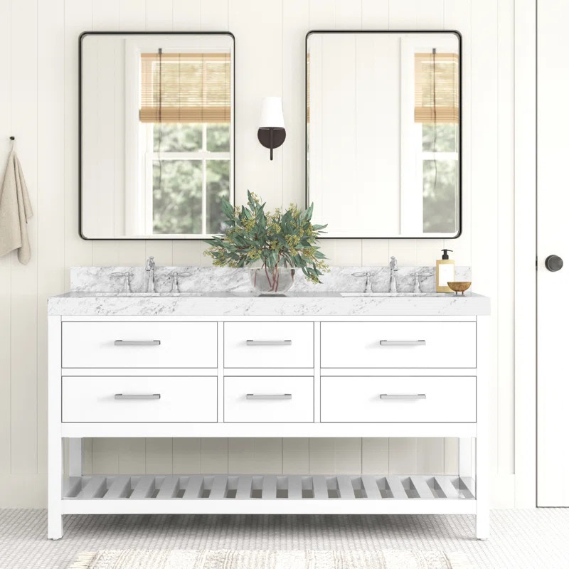 Carrie 60'' Free-standing Double Bathroom Vanity with Marble Vanity Top | Wayfair North America