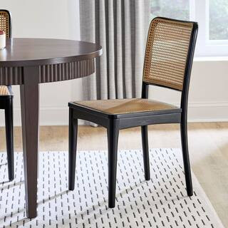 Home Decorators Collection Ellery Black Wood (Set of 2) Dining Chair with Synthetic Rattan Seat A... | The Home Depot