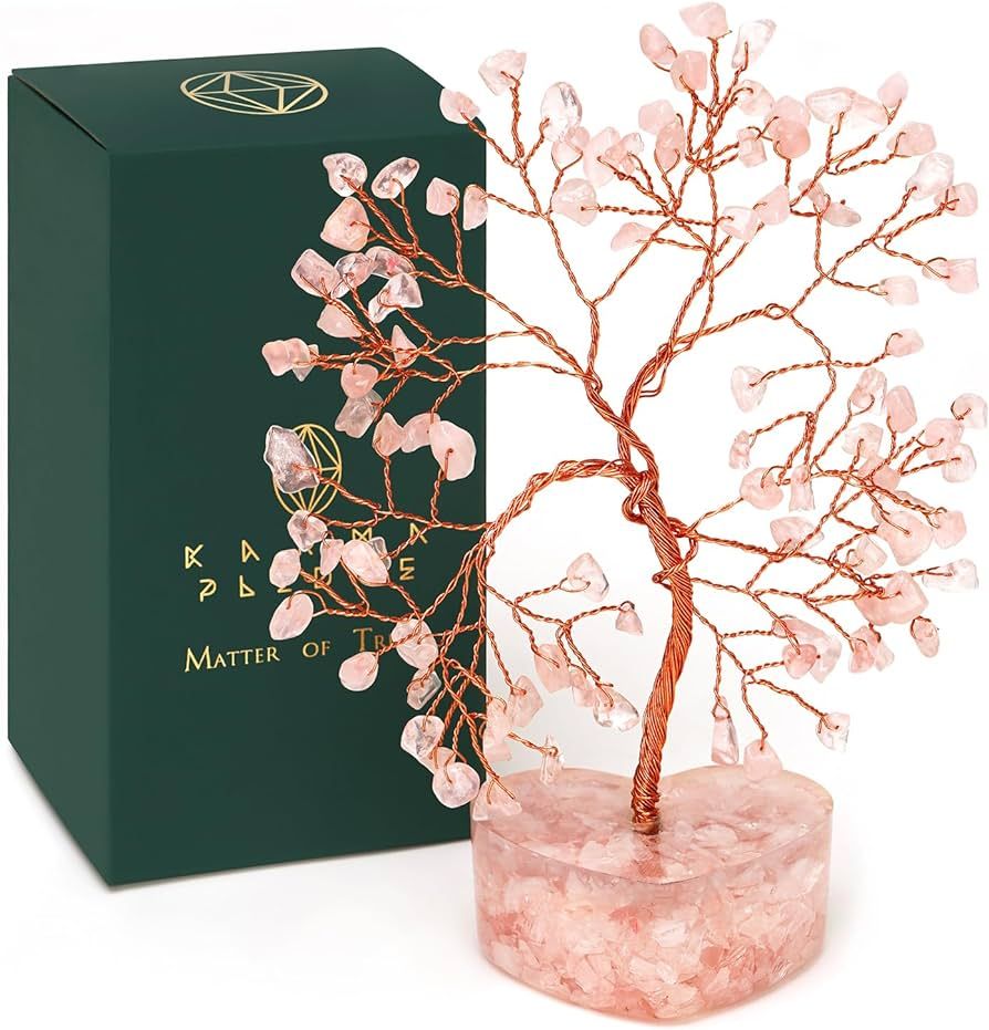Rose Quartz Heart Crystal Tree, 7 Chakra Healing Crystals Tree of Life, Handcrafted Crystal Déco... | Amazon (US)