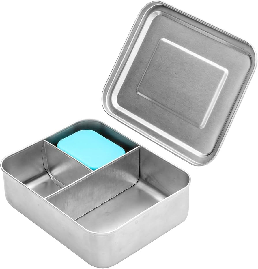 WeeSprout 18/8 Stainless Steel Bento Box (Compact Lunch Box) - 3 Compartment Metal Lunch Containe... | Amazon (US)