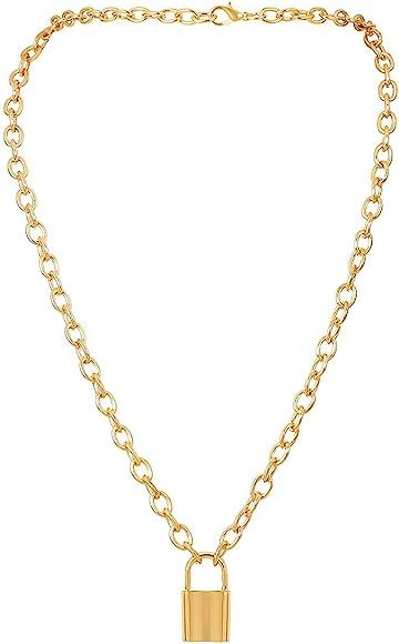 Lock Necklace Punk Hip Hop Chain Necklace Fashion Jewelry for Women Men | Amazon (US)