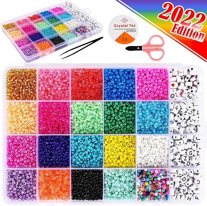 FunzBo Beads Jewelry Making Kit Beads for Bracelets - Craft and Art Glass Pony Seed and Alphabet ... | Amazon (US)