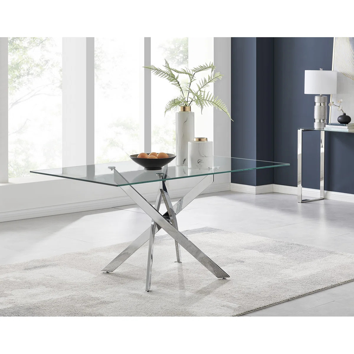 Lenworth Seater Modern Design Chrome and Glass 4 or 6 Seat Dining Table | Wayfair North America