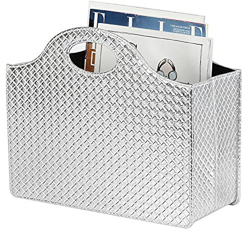 HofferRuffer Magazine Basket Holder, Foldable Magazine Rack, Document File Holder Organizer, File Folder, Newspaper Storage Bin Organizer for Home or Office (Silver) | Amazon (US)