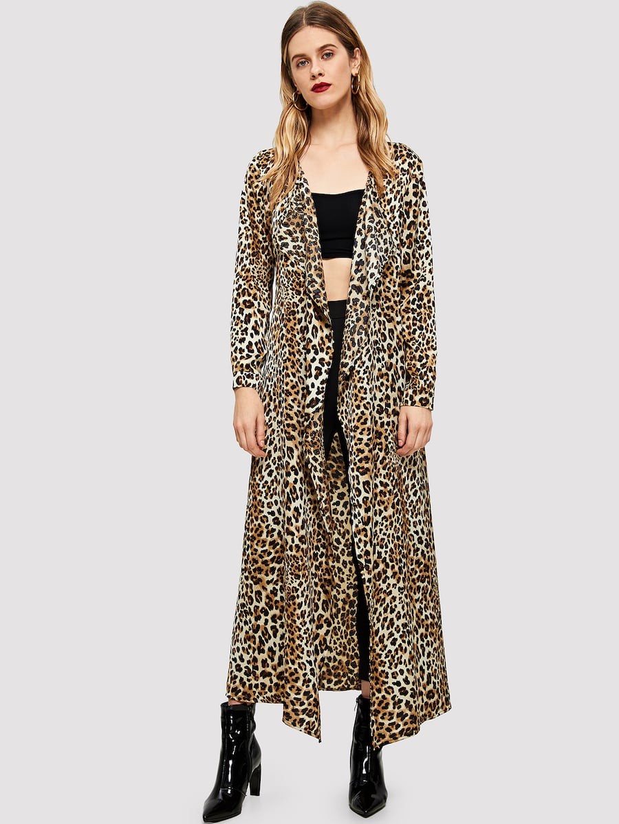 Leopard Print Longline Kimono | SHEIN