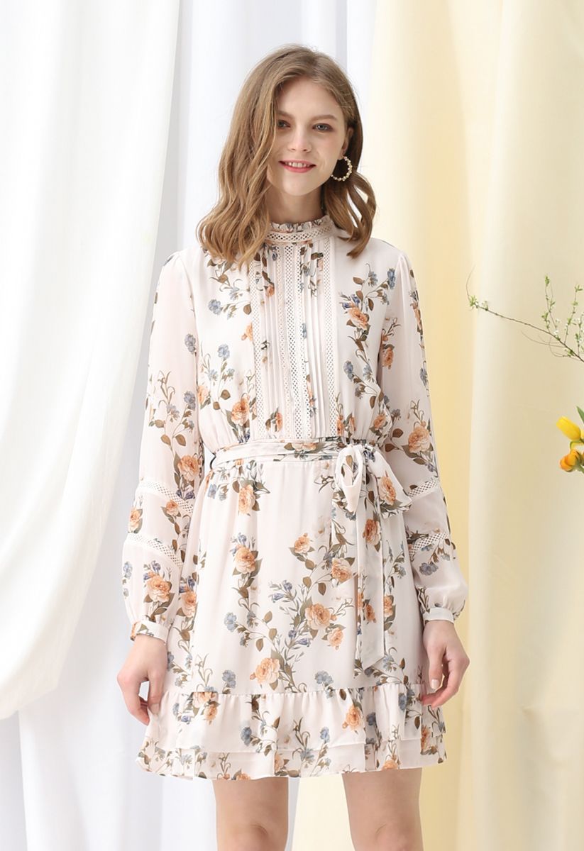 Posy Printed Eyelet Trims Chiffon Dress | Chicwish