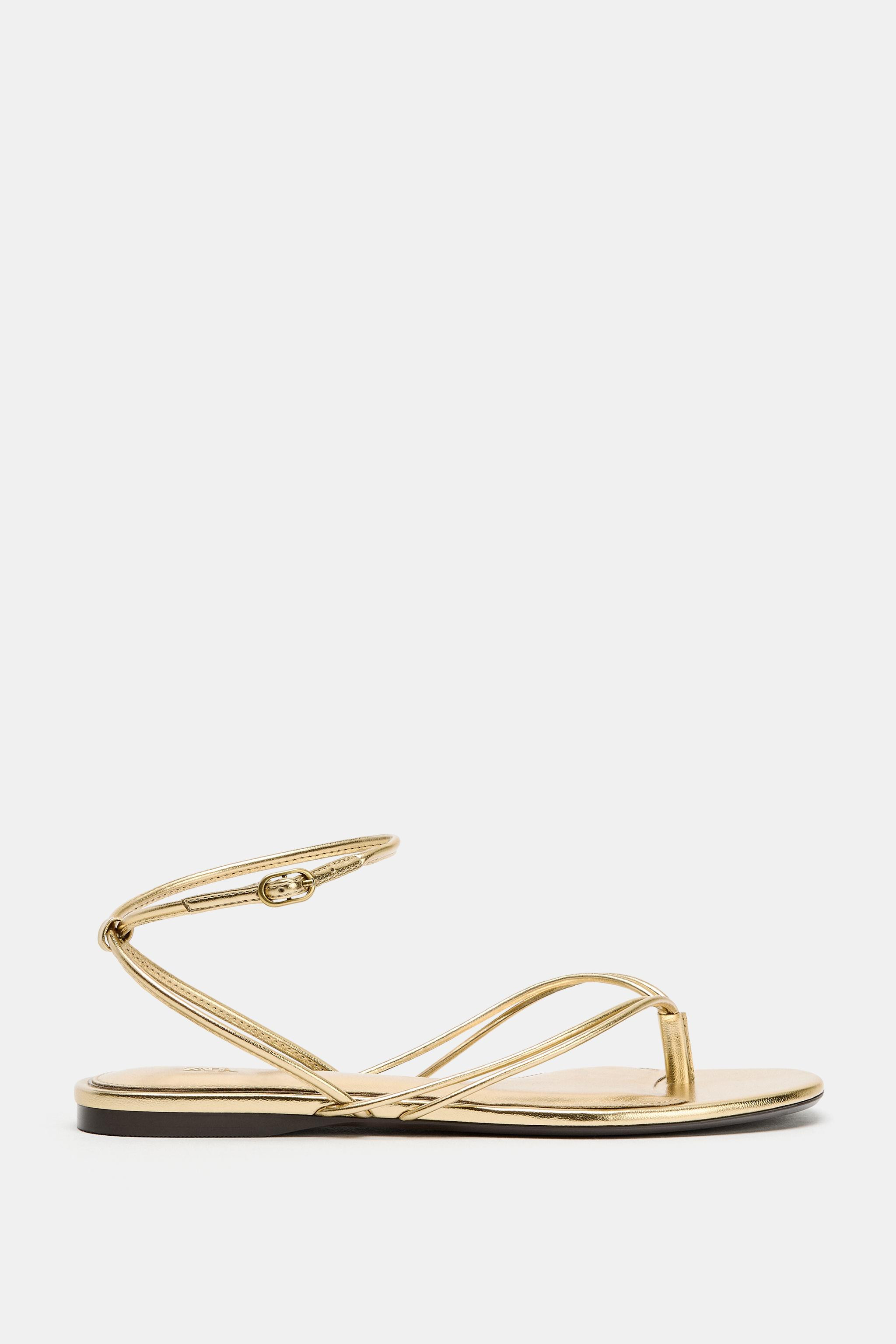 METALLIC EFFECT FLAT SANDALS | Zara UK