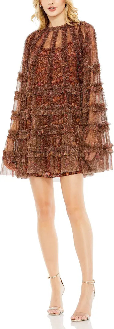 Floral Print Long Flare Sleeve Mesh A-Line Dress | Nordstrom