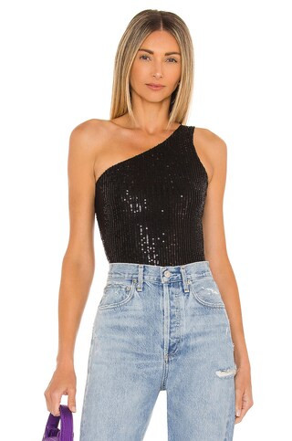 superdown Remi One Shoulder Bodysuit in Black Sequin from Revolve.com | Revolve Clothing (Global)