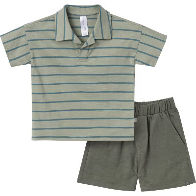 Modern Moments™ by Gerber Toddler Boys' 2-Piece Johnny Collar and Shorts Set, Medium Green Stripe, 5T | Target