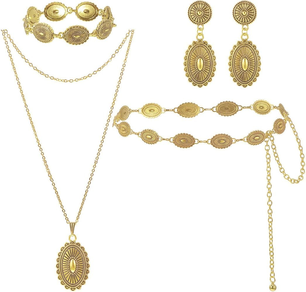 Haysandy 4 Pcs Turquoise Western Jewelry Sets for Women Bohemian Vintage Concho Necklace Classic ... | Amazon (US)