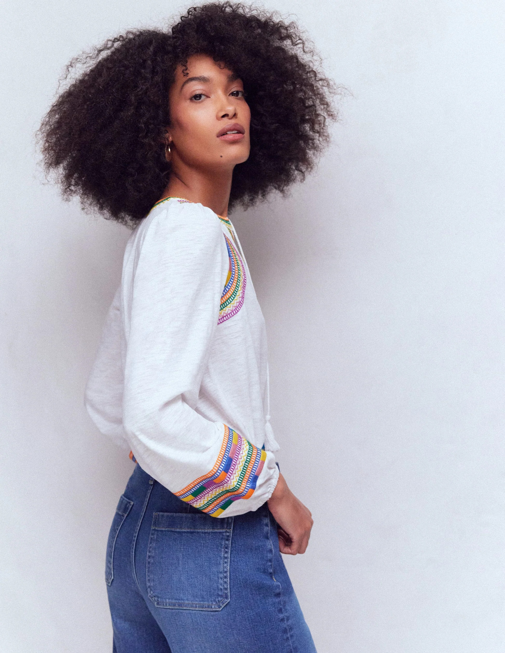 Notch Neck Embroidered Top-White Multi Embroidery | Boden (US)