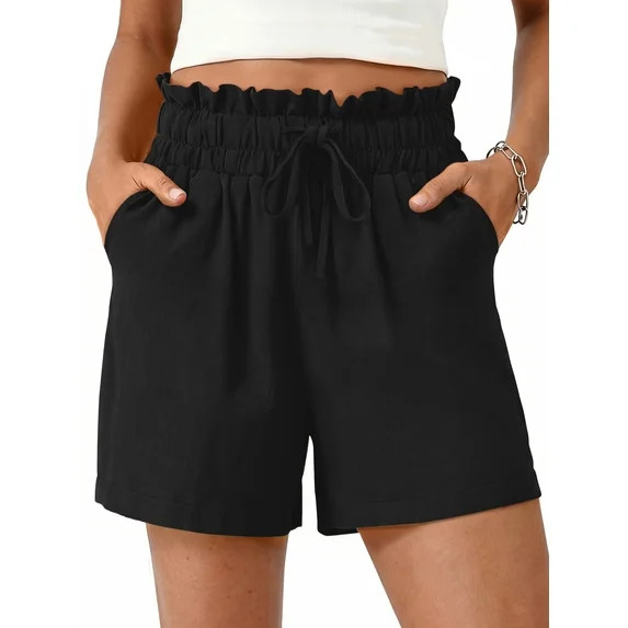 Fantaslook Summer Shorts for Women Cotton Linen Wide Leg High Waisted Shorts Drawstring Casual Be... | Walmart (US)