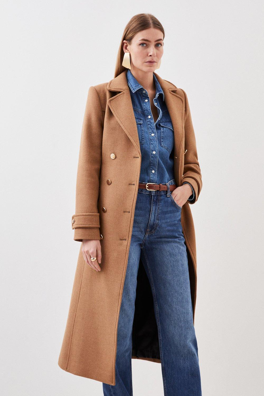 Italian Manteco Wool Stitch Detail Trench Coat | Karen Millen US