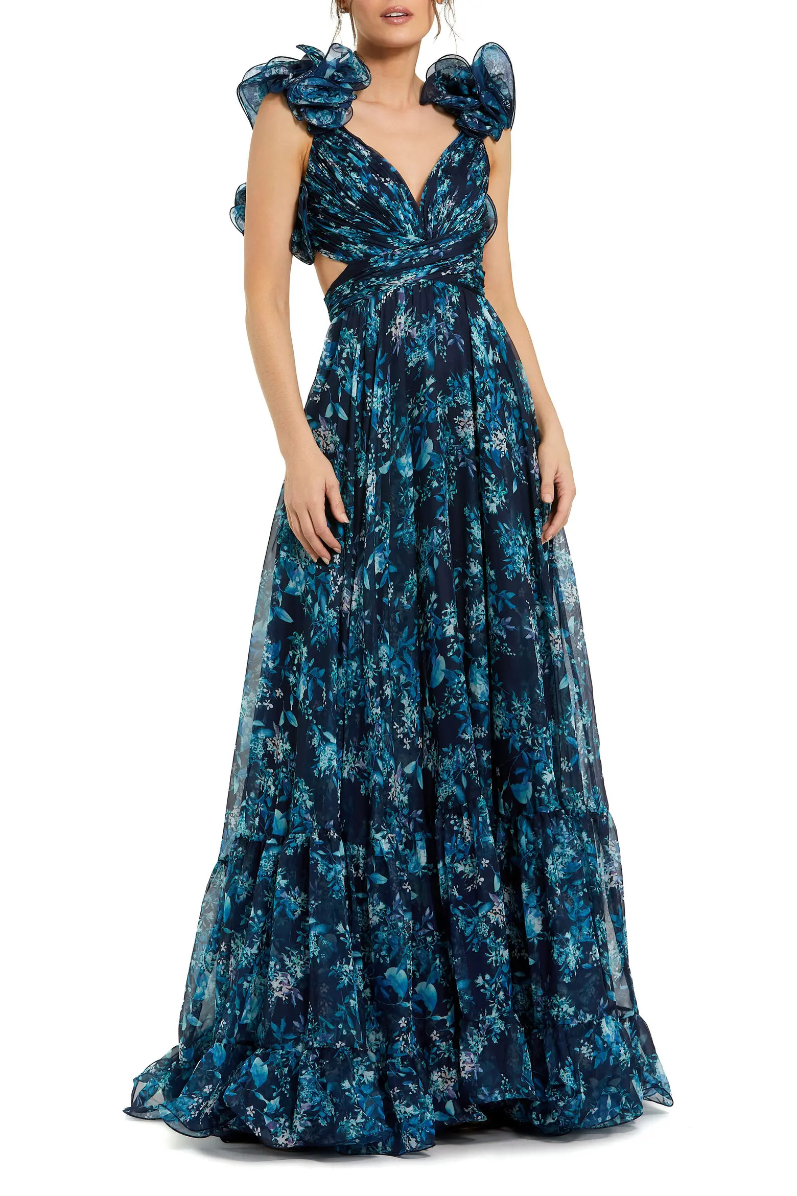 Tiered Floral Cut-Out Chiffon Gown (Women) | Nordstrom | Nordstrom