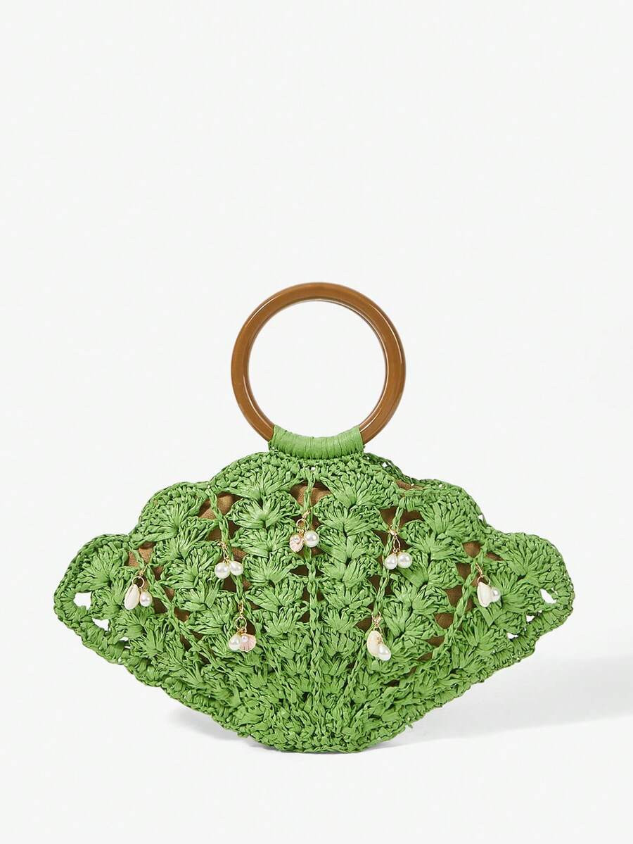 Maija Ladies, Women Top Handle Bags, Straw Bag, Straw Woven Bag, Faux Pearls, Marine-Themed Ornam... | SHEIN