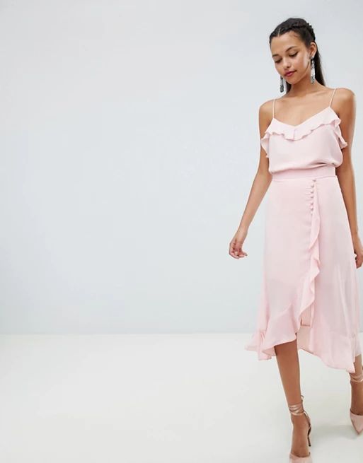 ASOS DESIGN chiffon midi skirt with button and frill detail | ASOS US