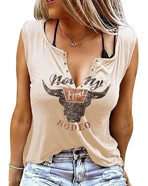 Not My First Rodeo Tank Women Rodeo Shirt Country Shirts Western T Shirt Sleeveless V Neck Ring H... | Amazon (US)
