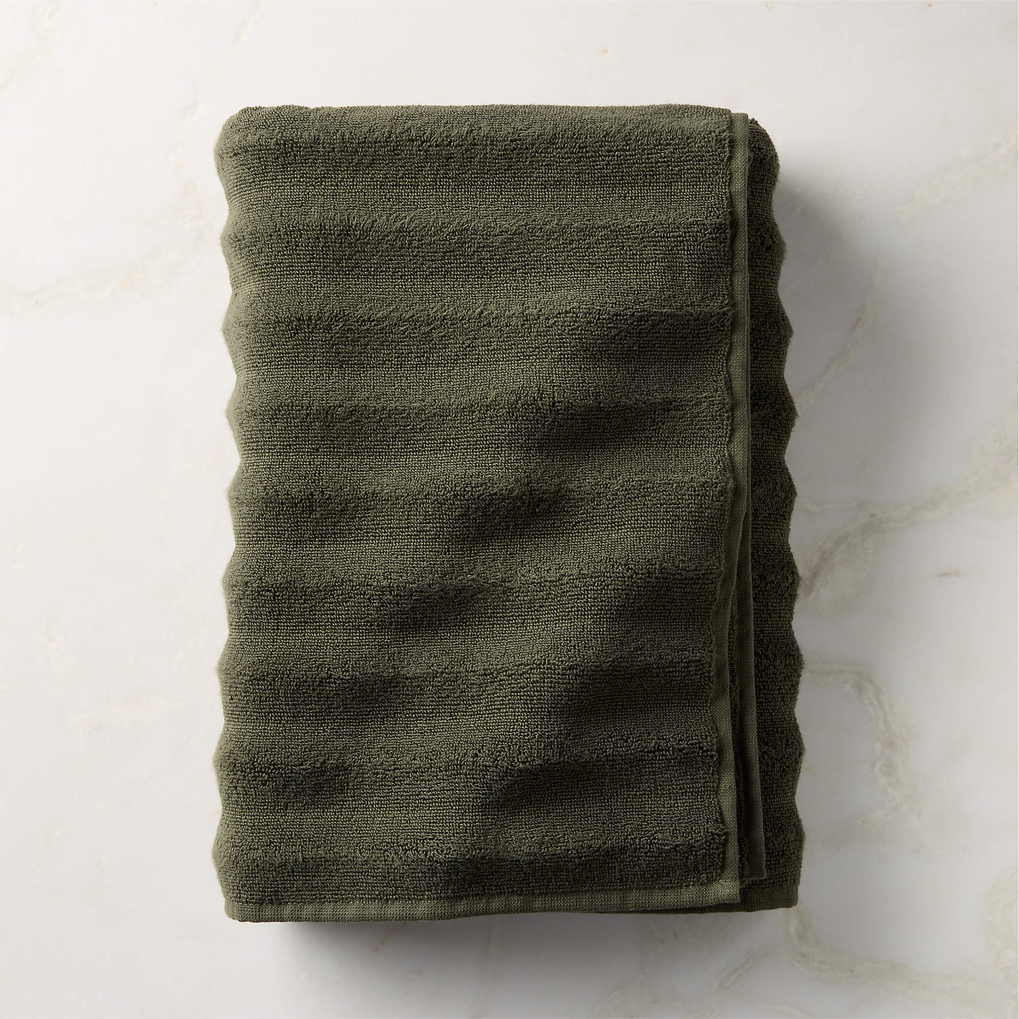 Matin Wavy Organic Cotton Smoked Green Bath Towel + Reviews | CB2 | CB2