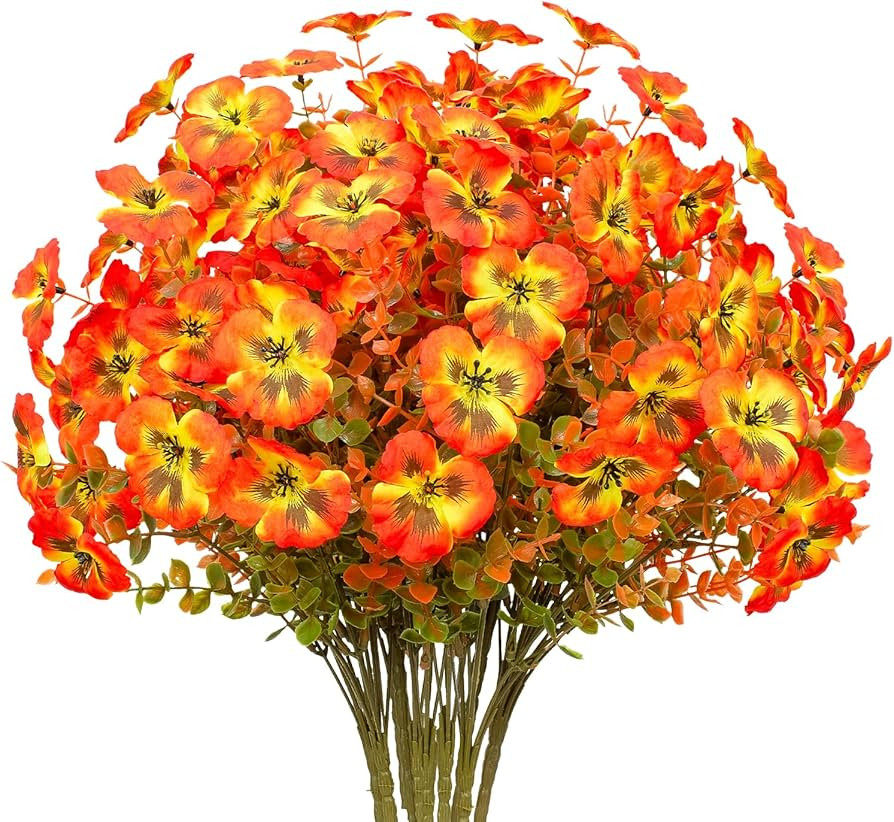 10 Bundles Artificial Flowers UV Resistant Faux Pansy Fake Plants and Fake Mums Fall Decorations ... | Amazon (US)