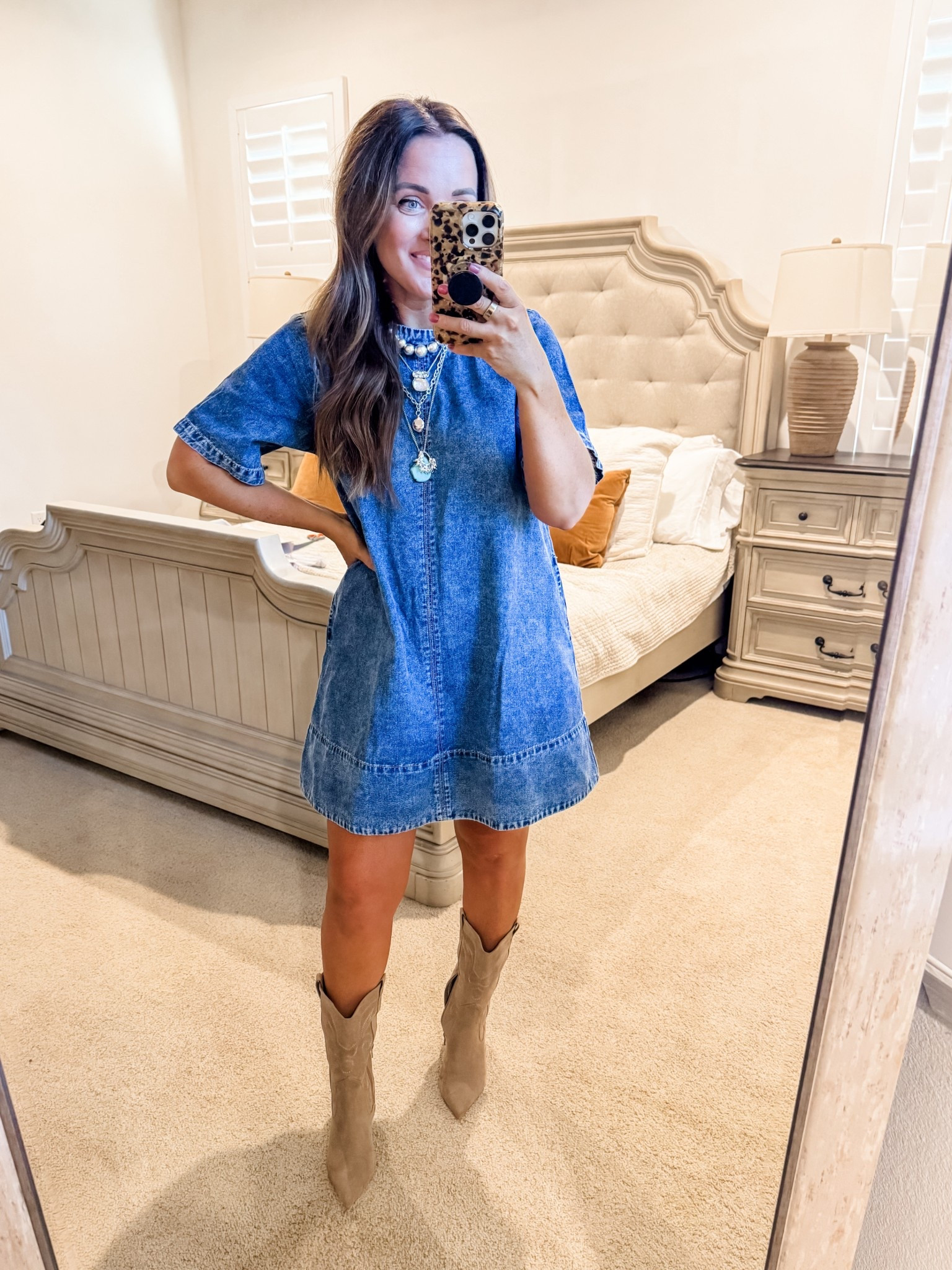 Dress - S (size down if between)
5’2” 145lbs 
—
Amazon dress | Free People dupe | Designer dupe | Layered necklace | Statement necklace | Denim dress | Concert outfit | Concert look | Walmart boots | Western style 

#LTKSaleAlert #LTKShoeCrush #LTKFindsUnder50