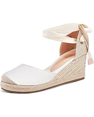 Ruanyu Womens Platform Espadrille Sandals Lace Up Closed Toe Summer Wedge Sandals | Amazon (US)