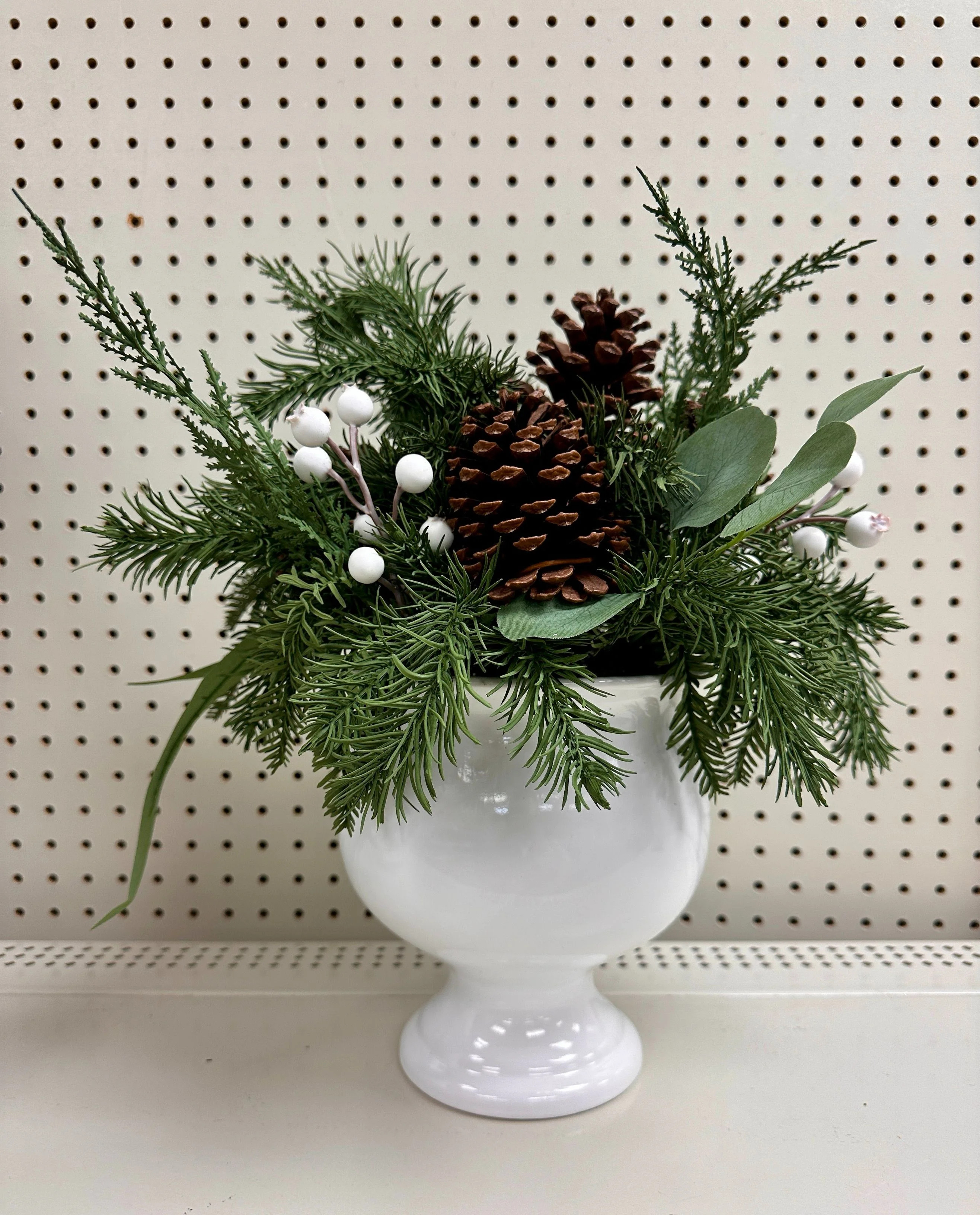 Greenery, Berries, and Pinecones Arrangement in White Ceramic Pot Christmas Tabletop Decoration, ... | Walmart (US)