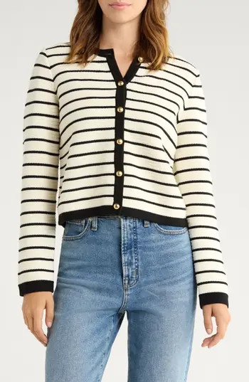 Rails Catania Stripe Cotton Cardigan in Ivory Black Stripe at Nordstrom Rack, Size Medium | Nordstrom Rack