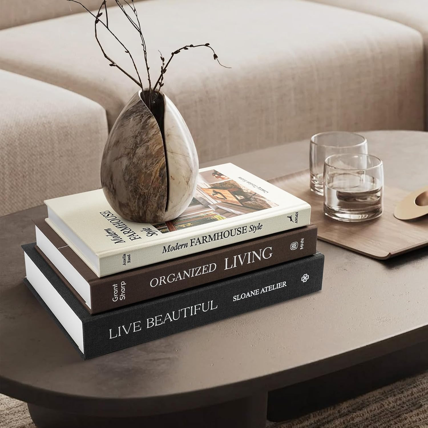 1DOT2 Decorative Books Set of 3,Coffee Table Books,Black-Coffee-Beige | Amazon (US)
