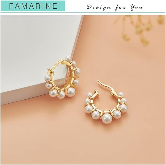 FAMARINE Pearl Hoop Earrings for Women | Amazon (US)