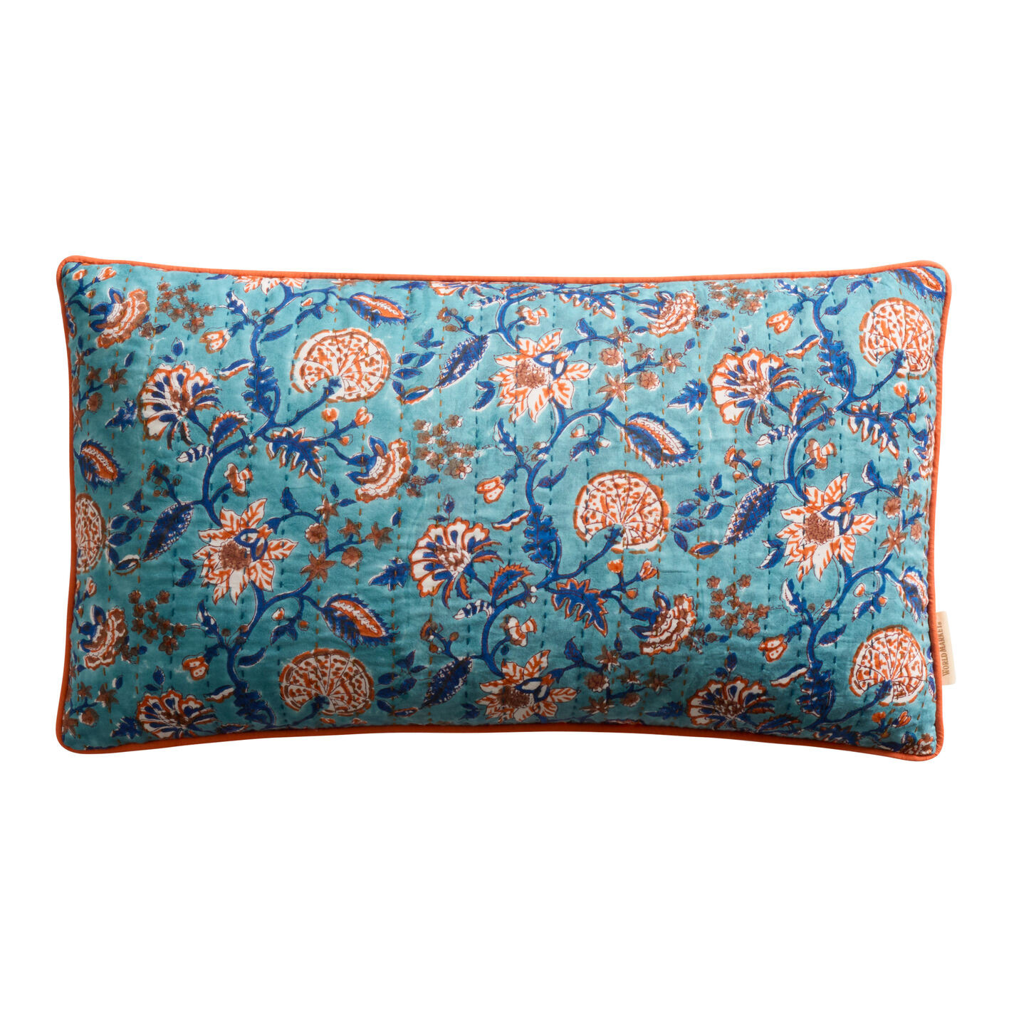 Colorful Floral Block Print Lumbar Pillow | World Market